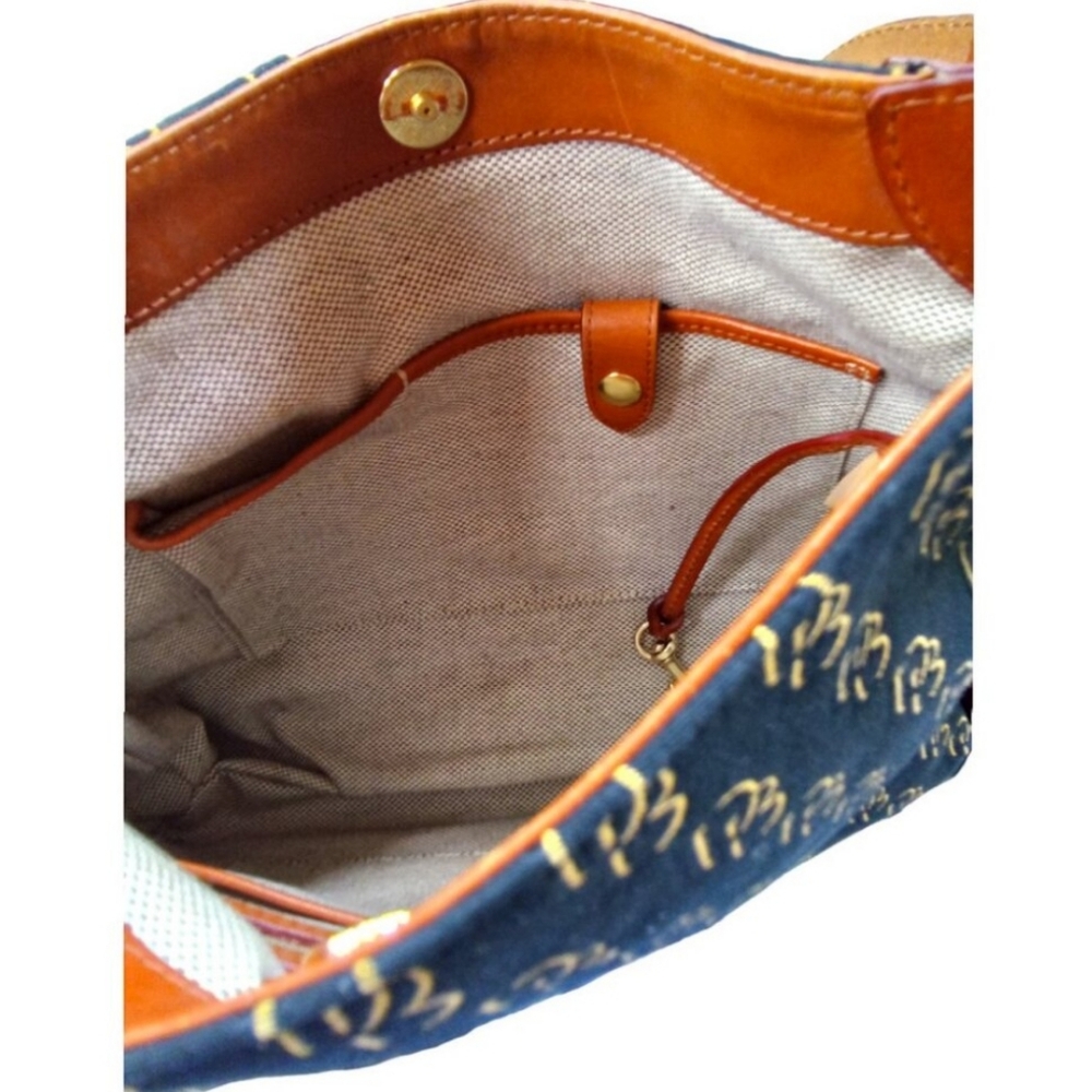 Dooney & Bourke Blue & Tan Monogram Canvas & Leather Shoulder Bag EUC - Picture 7 of 9